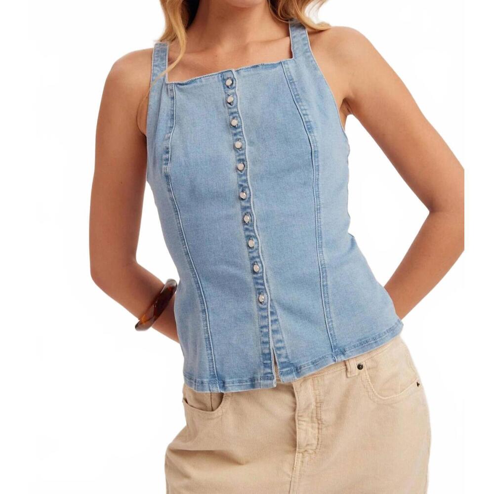 NEW HEM & THREAD nora sleeveless denim top in blue
